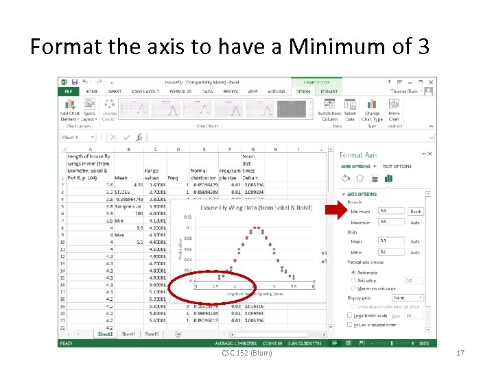 Format the axis to have a Minimum of 3 CSC 152 (Blum) 17 