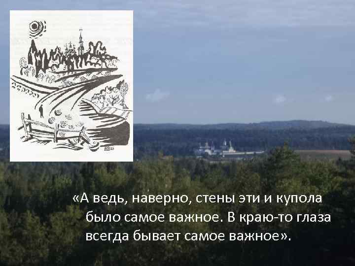  «А ведь, наверно, стены эти и купола было самое важное. В краю-то глаза