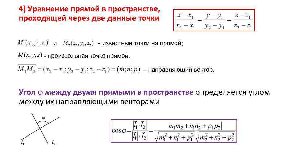 4) Уравнение прямой в пространстве, проходящей через две данные точки и - известные точки