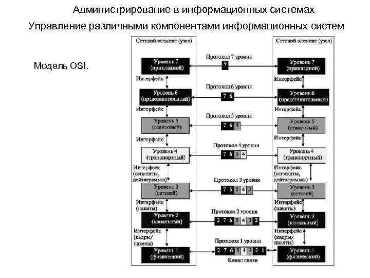 Администрирование в информационных системах Управление различными компонентами информационных систем Модель OSI. 