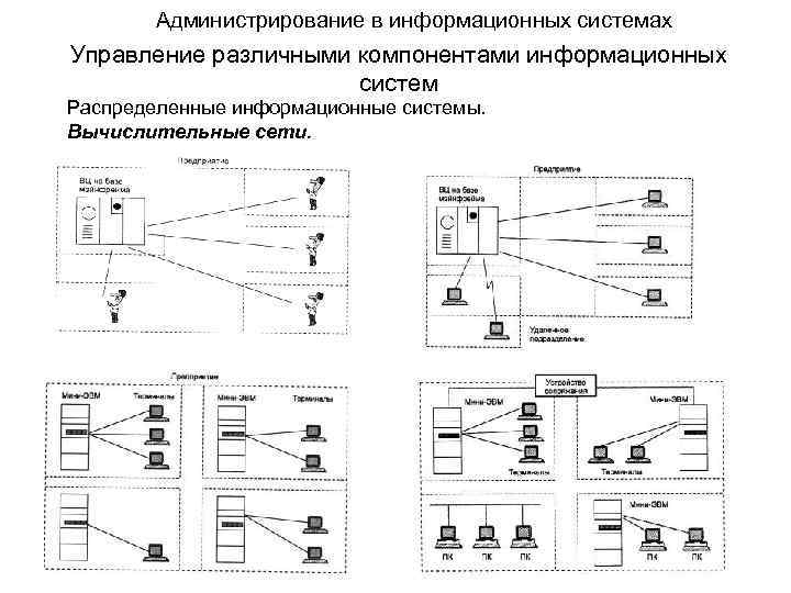 Администрирование в информационных системах Управление различными компонентами информационных систем Распределенные информационные системы. Вычислительные сети.