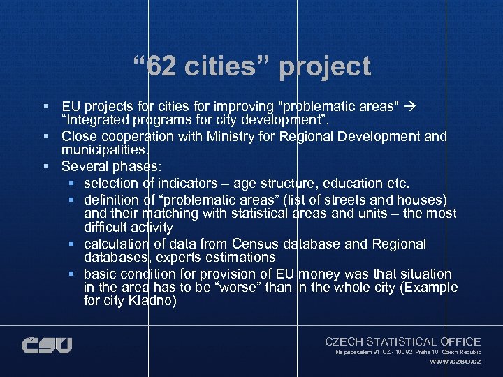 “ 62 cities” project § EU projects for cities for improving 