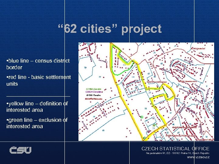 “ 62 cities” project • blue line – census district border • red line