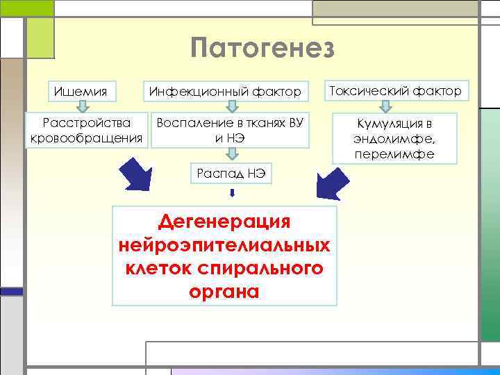 Патогенез Ишемия Инфекционный фактор Расстройства кровообращения Токсический фактор Воспаление в тканях ВУ и НЭ