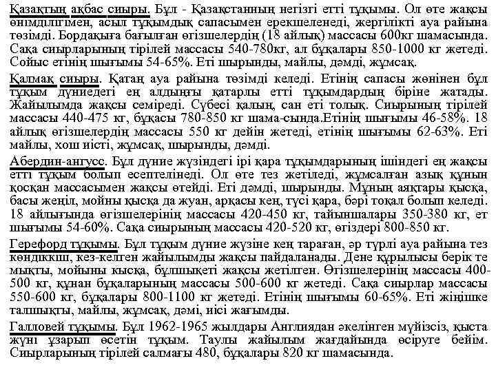 Қазақтың ақбас сиыры. Бұл Қазақстанның негізгі етті тұқымы. Ол өте жақсы өнімділігімен, асыл тұқымдық