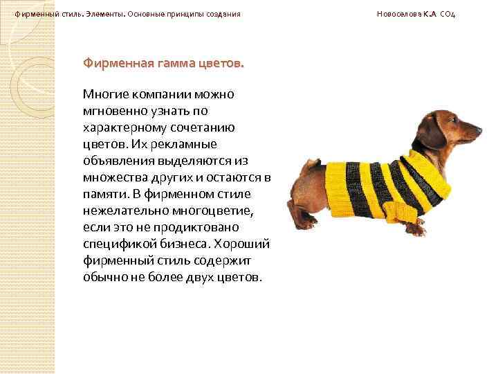 Фирменный стиль. Элементы. Основные принципы создания Новоселова К. А СО 4 Фирменная гамма цветов.