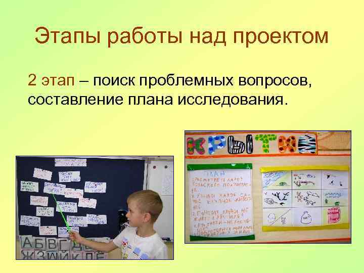 Этапы работы над проектом 2 этап – поиск проблемных вопросов, составление плана исследования. 