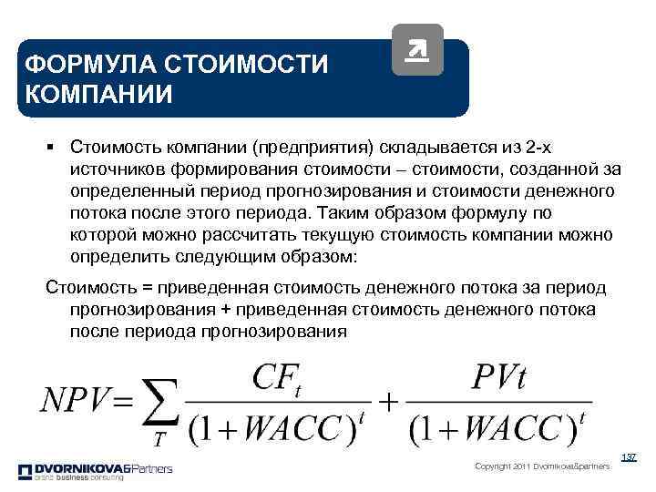 ФОРМУЛА СТОИМОСТИ КОМПАНИИ § Стоимость компании (предприятия) складывается из 2 -х источников формирования стоимости
