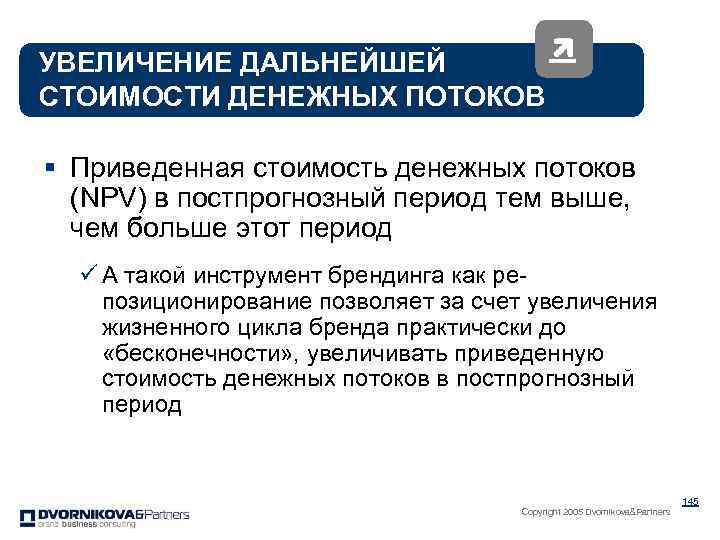 УВЕЛИЧЕНИЕ ДАЛЬНЕЙШЕЙ СТОИМОСТИ ДЕНЕЖНЫХ ПОТОКОВ § Приведенная стоимость денежных потоков (NPV) в постпрогнозный период