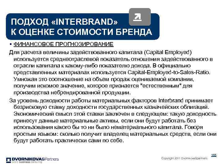 ПОДХОД «INTERBRAND» К ОЦЕНКЕ СТОИМОСТИ БРЕНДА § ФИНАНСОВОЕ ПРОГНОЗИРОВАНИЕ Для расчета величины задействованного капитала