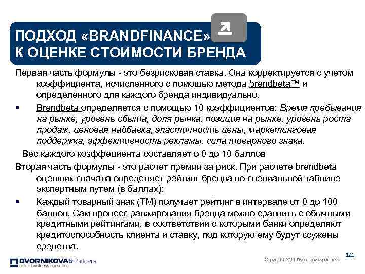ПОДХОД «BRANDFINANCE» К ОЦЕНКЕ СТОИМОСТИ БРЕНДА Первая часть формулы - это безрисковая ставка. Она