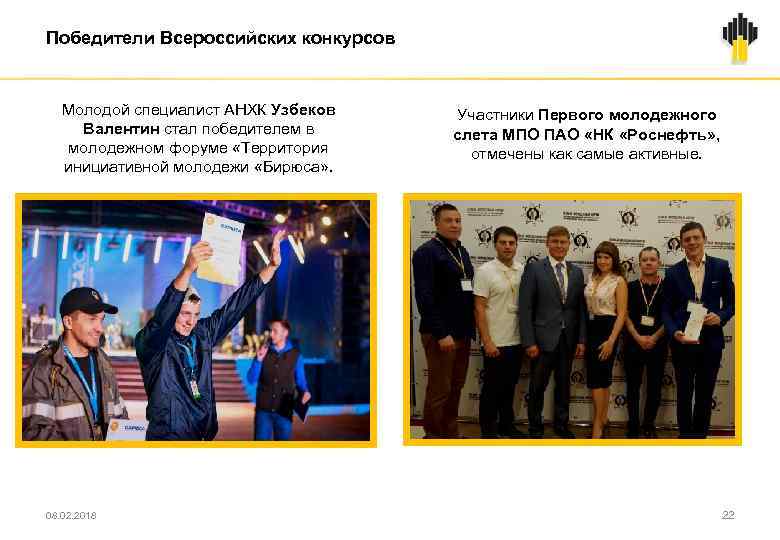 Победители Всероссийских конкурсов Молодой специалист АНХК Узбеков Валентин стал победителем в молодежном форуме «Территория