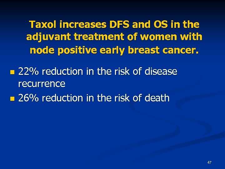 Taxol increases DFS and OS in the adjuvant treatment of women with node positive