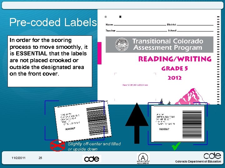 Pre-coded Labels In order for the scoring process to move smoothly, it is ESSENTIAL