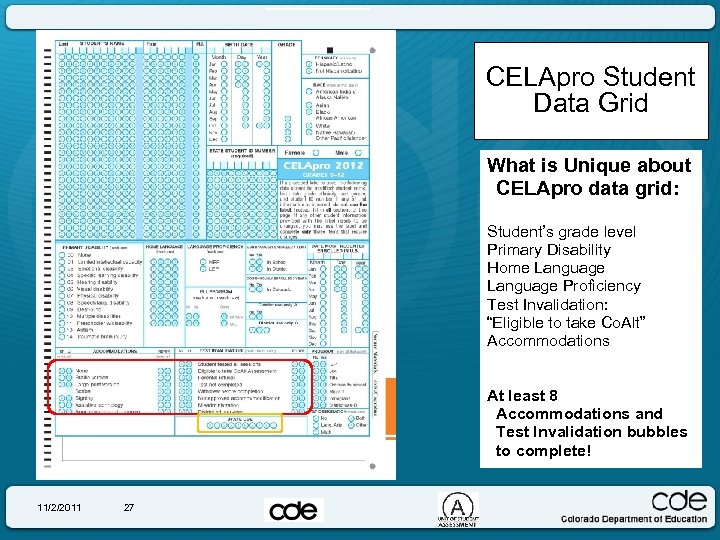 CELApro Student Data Grid What is Unique about CELApro data grid: Student’s grade level