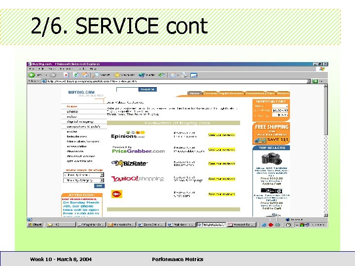 2/6. SERVICE cont Week 10 - March 8, 2004 Performance Metrics 