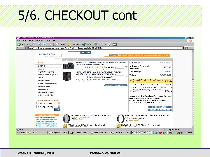 5/6. CHECKOUT cont Week 10 - March 8, 2004 Performance Metrics 