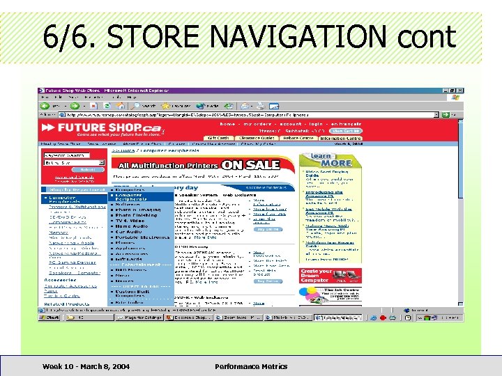 6/6. STORE NAVIGATION cont Week 10 - March 8, 2004 Performance Metrics 