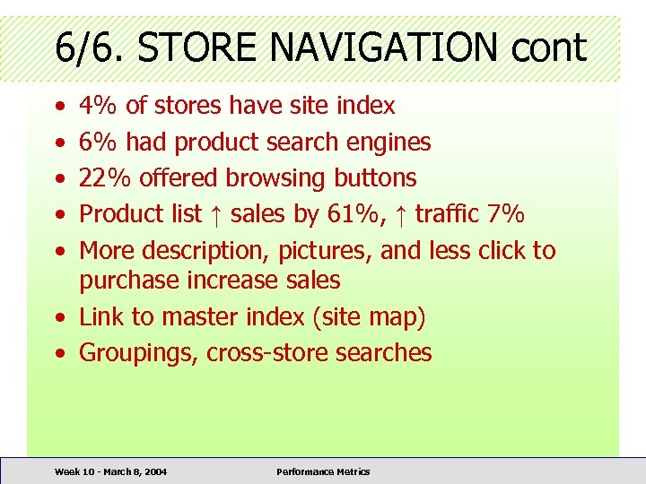 6/6. STORE NAVIGATION cont • • • 4% of stores have site index 6%