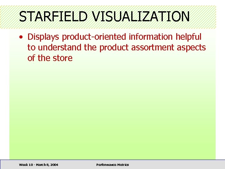 STARFIELD VISUALIZATION • Displays product-oriented information helpful to understand the product assortment aspects of