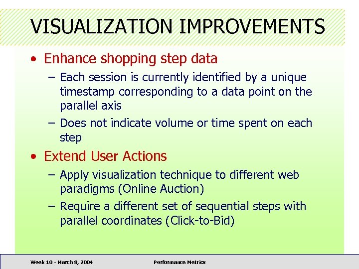 VISUALIZATION IMPROVEMENTS • Enhance shopping step data – Each session is currently identified by