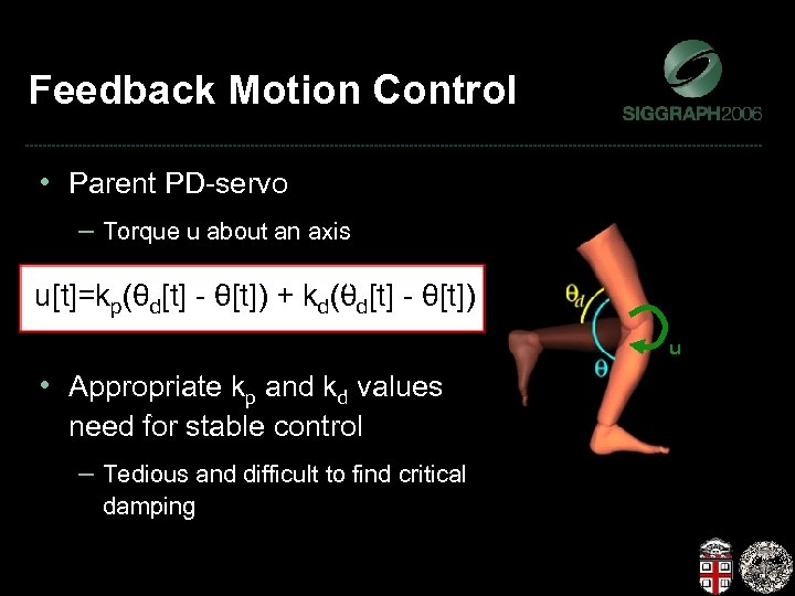 Feedback Motion Control • Parent PD-servo – Torque u about an axis. . u[t]=kp(θd[t]