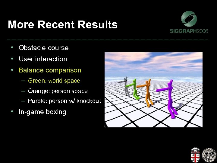 More Recent Results • Obstacle course • User interaction • Balance comparison – Green: