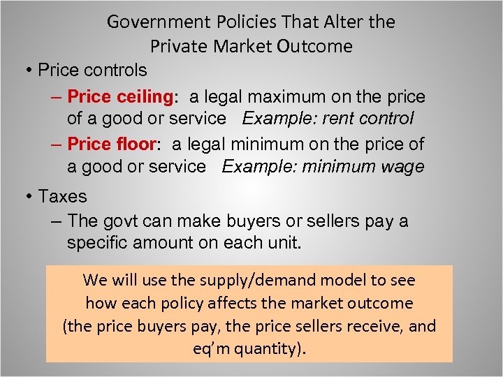 Government Policies Chapter 6 In This Chapter