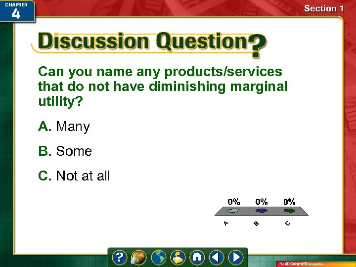 Can you name any products/services that do not have diminishing marginal utility? A. Many
