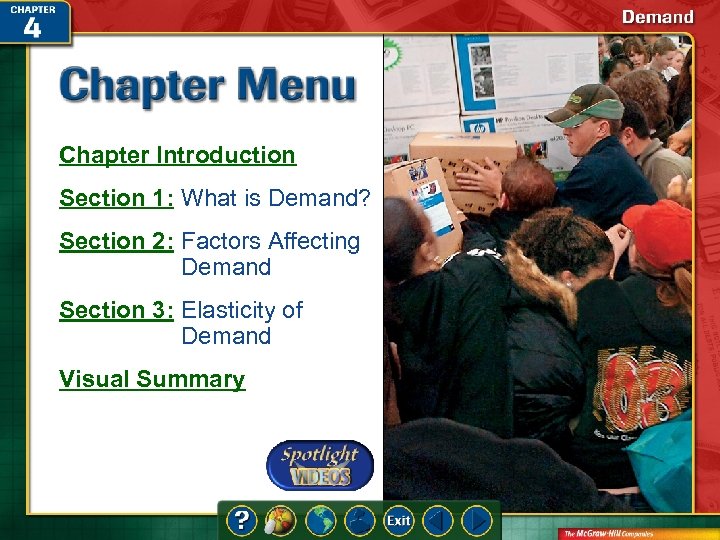 Chapter Introduction Section 1: What is Demand? Section 2: Factors Affecting Demand Section 3: