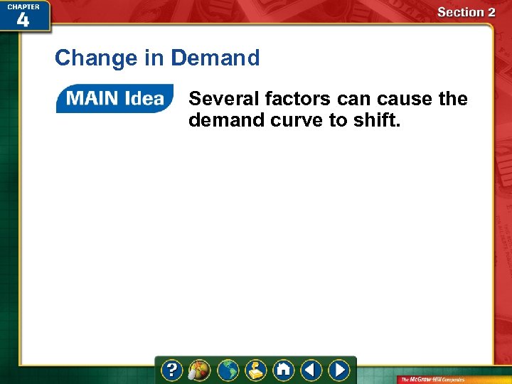 Change in Demand Several factors can cause the demand curve to shift. 