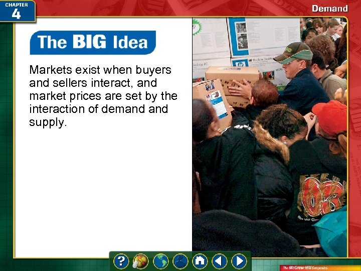 Markets exist when buyers and sellers interact, and market prices are set by the