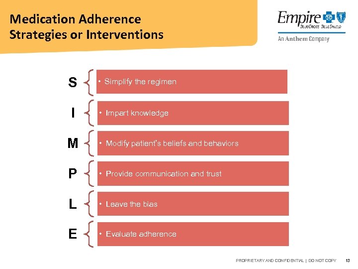 Medication Adherence Strategies or Interventions S I • Simplify the regimen • Impart knowledge