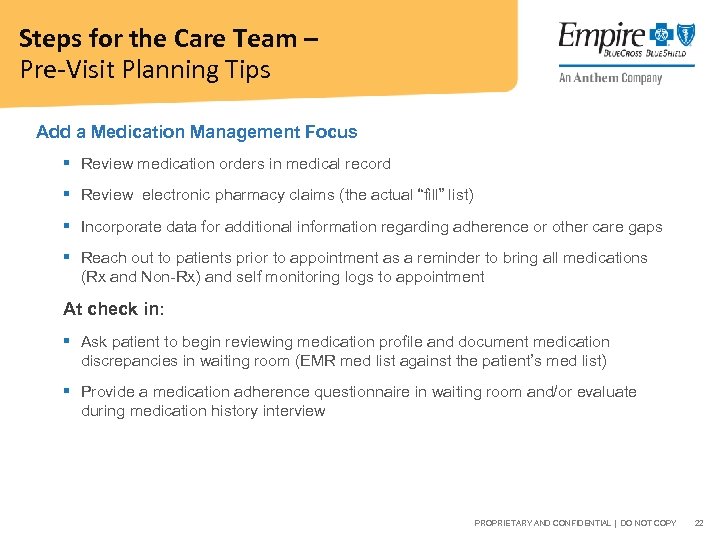 Steps for the Care Team – Pre-Visit Planning Tips Add a Medication Management Focus