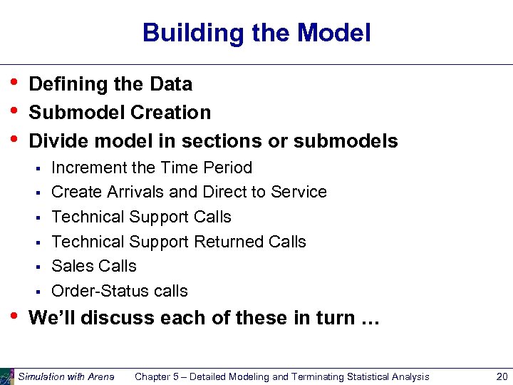 Building the Model • • • Defining the Data Submodel Creation Divide model in