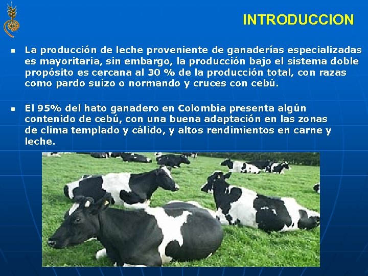 INTRODUCCION n n La producción de leche proveniente de ganaderías especializadas es mayoritaria, sin