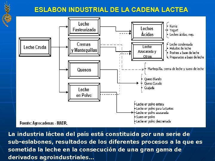 ESLABON INDUSTRIAL DE LA CADENA LACTEA La industria láctea del país está constituida por