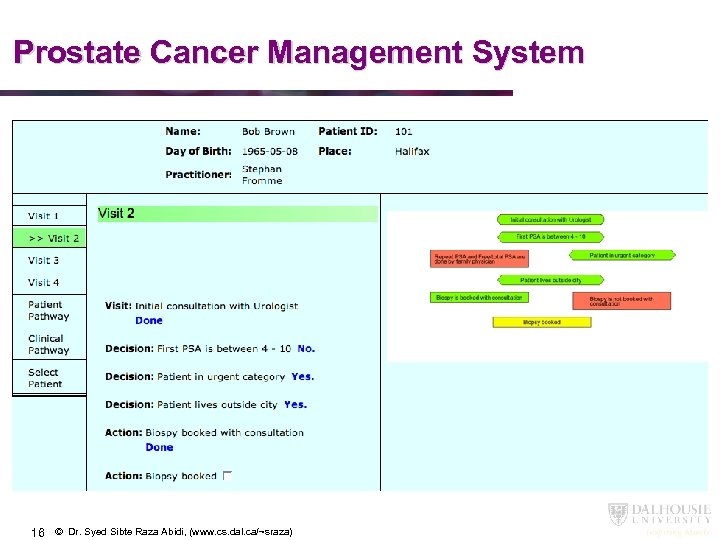 Prostate Cancer Management System 16 © Dr. Syed Sibte Raza Abidi, (www. cs. dal.