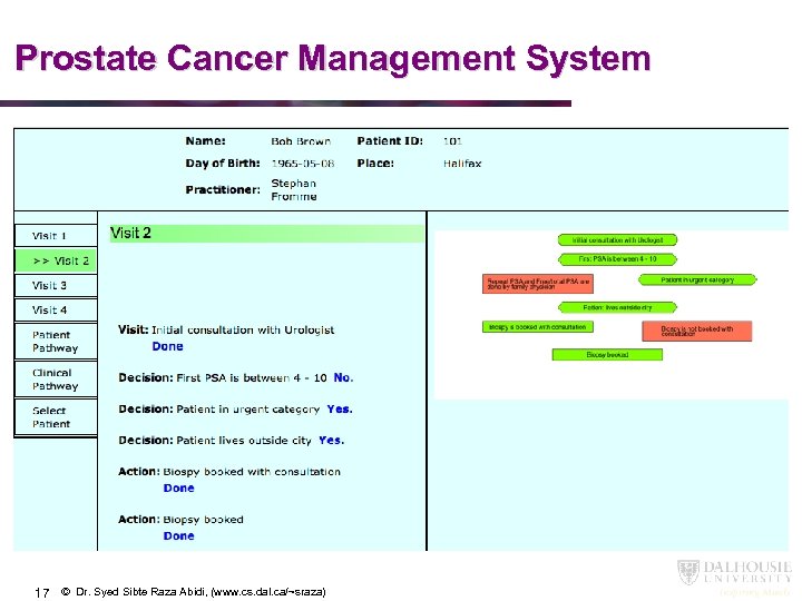 Prostate Cancer Management System 17 © Dr. Syed Sibte Raza Abidi, (www. cs. dal.