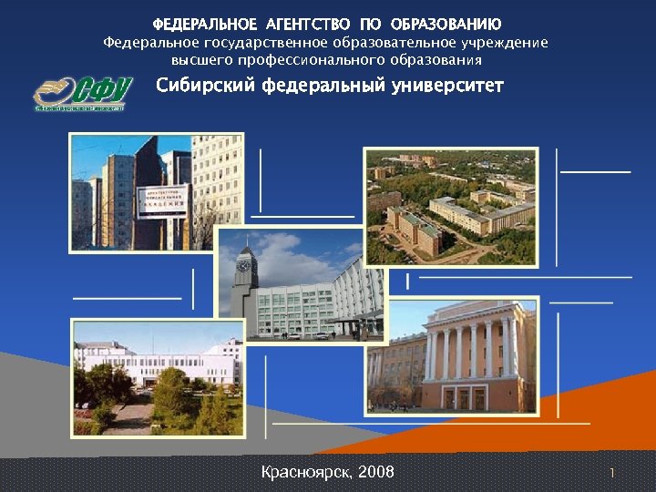 ФЕДЕРАЛЬНОЕ АГЕНТСТВО ПО ОБРАЗОВАНИЮ Федеральное государственное образовательное учреждение высшего профессионального образования Сибирский федеральный университет