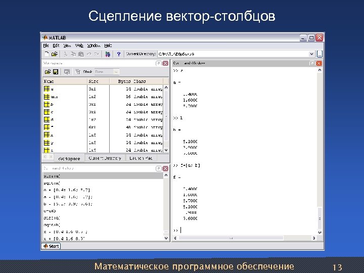 Сцепление вектор-столбцов Математическое программное обеспечение 13 
