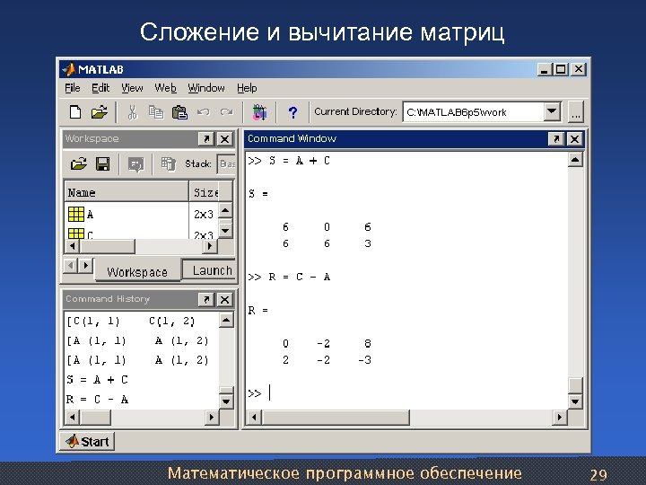 Сложение и вычитание матриц Математическое программное обеспечение 29 
