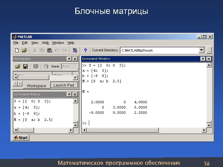 Блочные матрицы Математическое программное обеспечение 38 