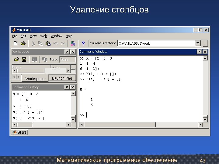 Удаление столбцов Математическое программное обеспечение 42 