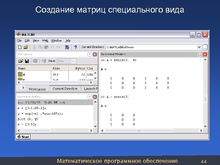 Создание матриц специального вида Математическое программное обеспечение 44 