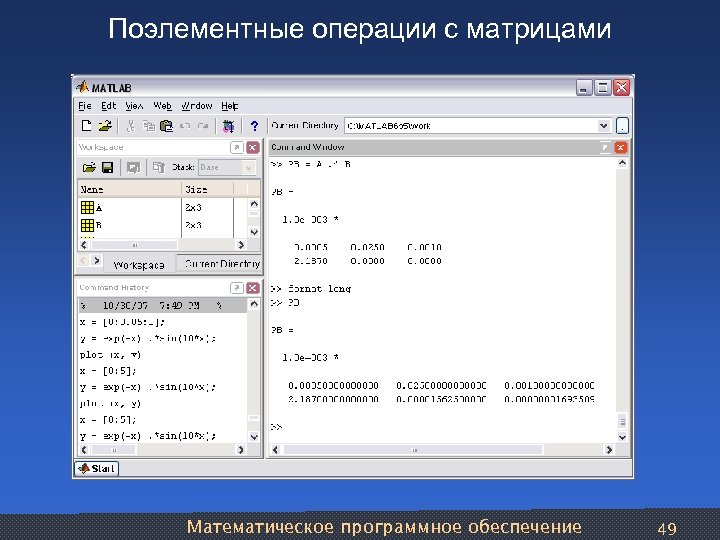 Поэлементные операции с матрицами Математическое программное обеспечение 49 