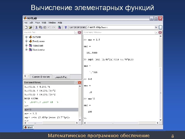 Вычисление элементарных функций Математическое программное обеспечение 8 