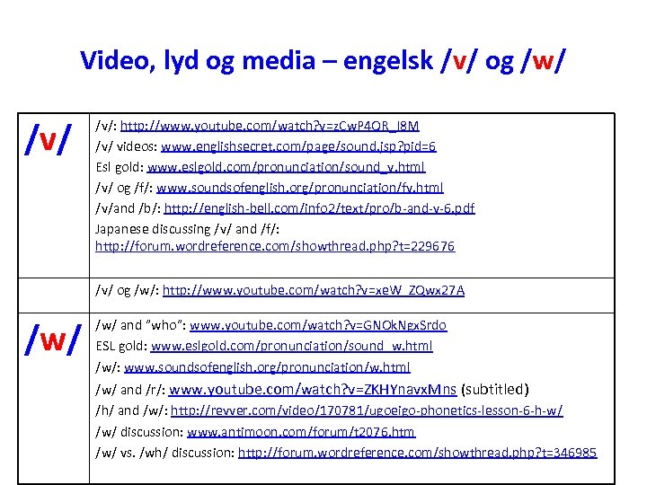 Video, lyd og media – engelsk /v/ og /w/ /v/: http: //www. youtube. com/watch?