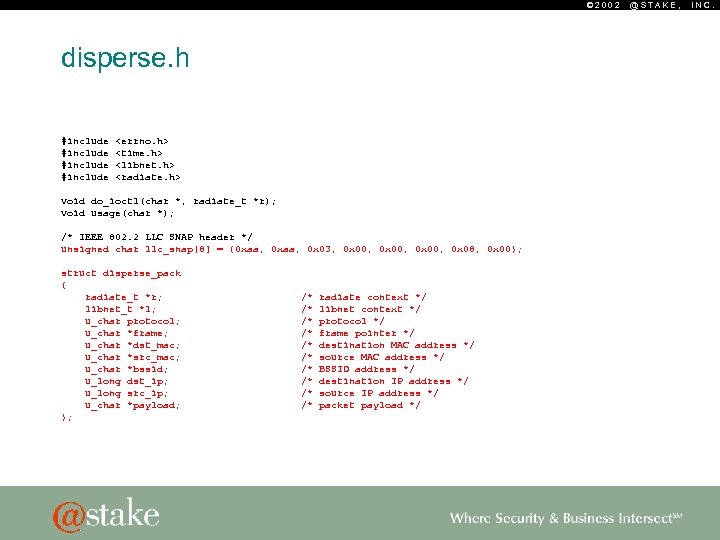© 2002 disperse. h #include <errno. h> <time. h> <libnet. h> <radiate. h> void