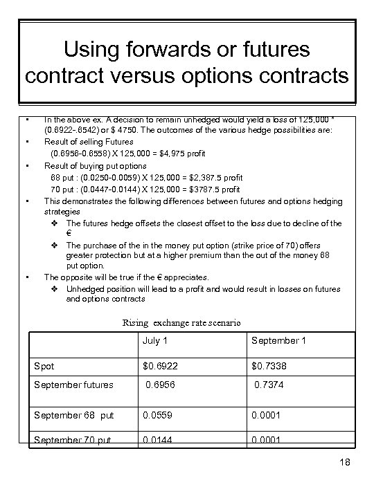 Using forwards or futures contract versus options contracts • • • In the above